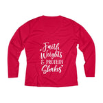 Faith, Weights And Protein Shakes | Women's Long Sleeve Performance V-neck Tee